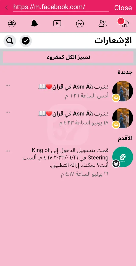 تطبيق فيسبوك الوردي