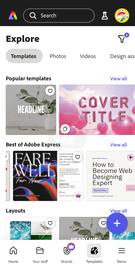 تنزيل تطبيق Adobe Express للايفون