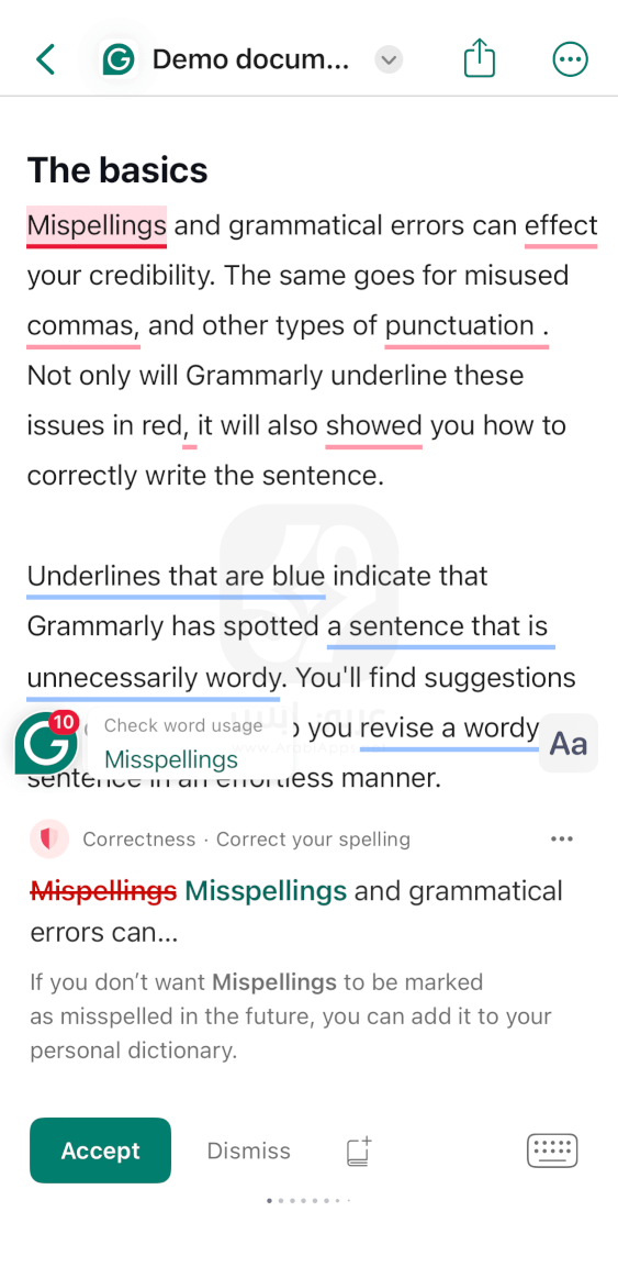 تطبيق Grammarly للايفون